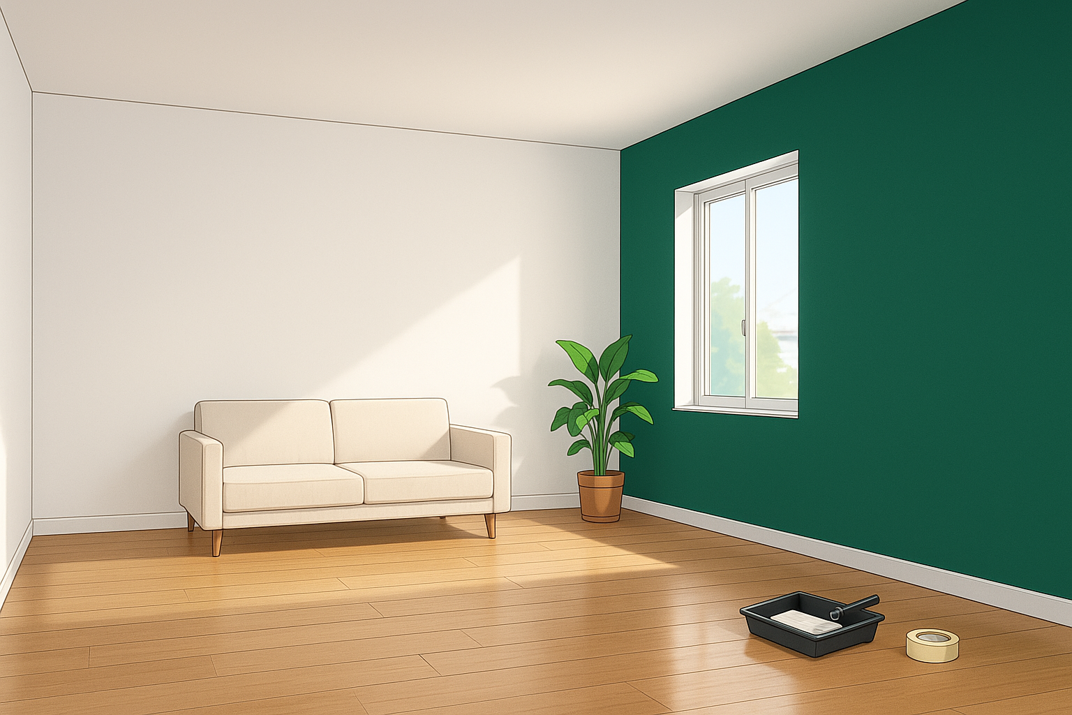 壁と天井を仕上げた明るい室内のイメージ